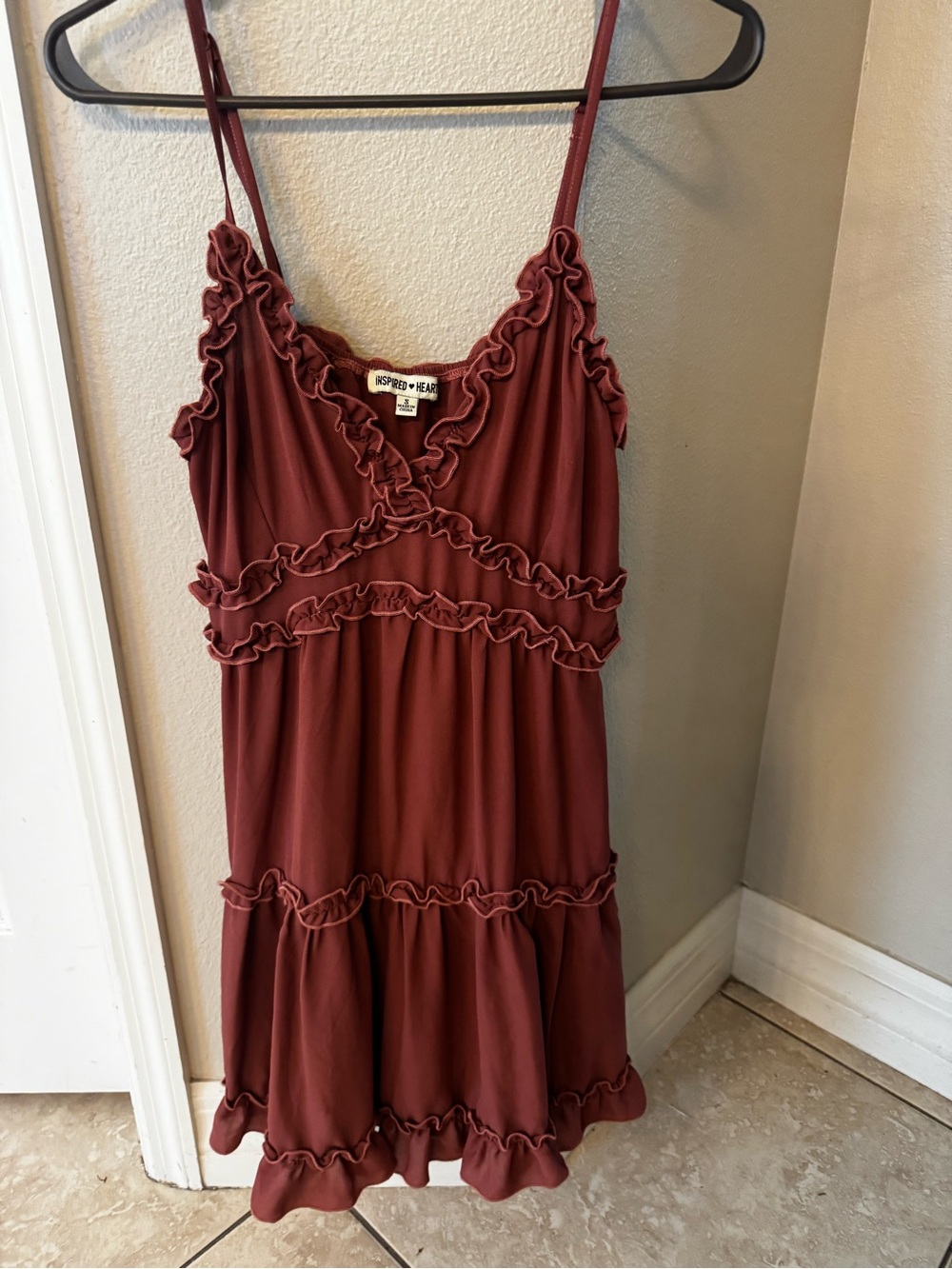 Inspired Hearts Ruffled Slip Dress - Rust